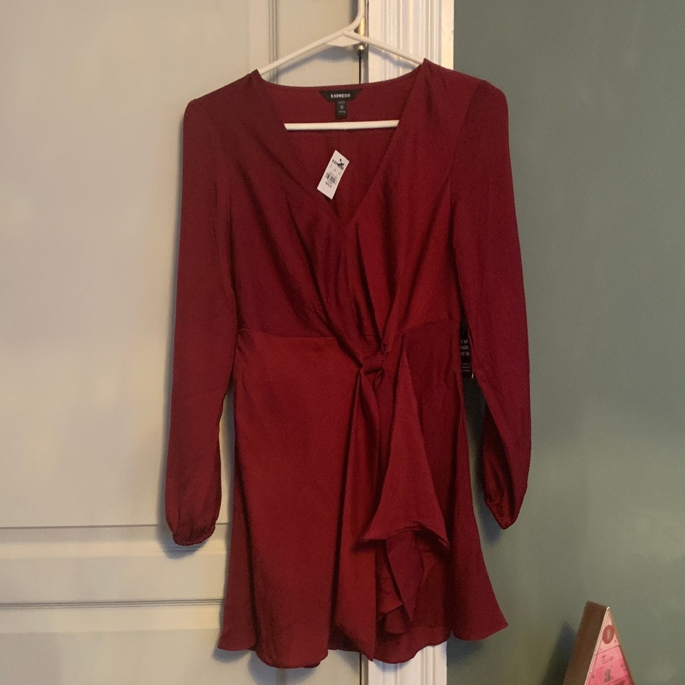 NWT Express Long Sleeve Wrap Mini Satin Dress